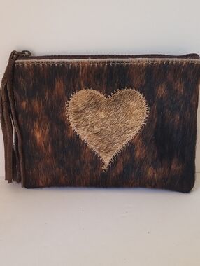 Appliqued Cowhide Heart Zip Coin Purse